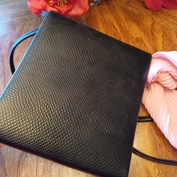 Vintage Black Crocodile Coquette Mini Messenger Bag w/ Baby Pink Twilly - Picture 7 of 15